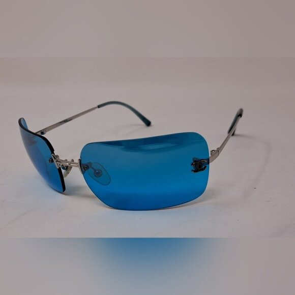 Chanel Women's Sunglasses Vintage 90s Blue Rectangular Italy 4017 62-17-140 - Picture 7 of 16
